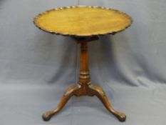 BIRD CAGE TILT TOP TABLE with piecrust top on carved tripod supports