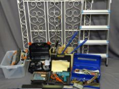 METAL GARDEN GATE, 107cms wide, step ladder and quantity of garage tools ETC E/T