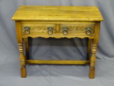 HALL TABLE, polished with two drawers, 73cms H, 92cms W, 45cms D