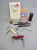 VINTAGE FOUNTAIN PENS, silver bladed fruit knife, pocket knives and other interesting items, the