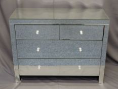 MIRRORED CHEST OF DRAWERS - two short over two long, 75cms H, 100cms W, 42cms D