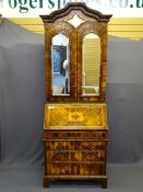 EASTERN OYSTER VENEER REPRODUCTION BUREAU BOOKCASE with mirrored upper doors and comprehensively