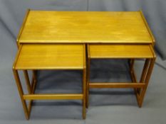 MID CENTURY TEAK COFFEE TABLES, the larger one 80cms W with a pair of slide-on underneath tables