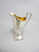 SILVER CREAM JUG, square base with half plain and half fluted body, 3.6ozs, London 1883