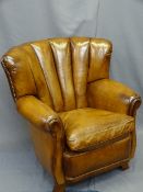 CLUB TYPE LEATHER ARMCHAIR - high quality, tan in colour