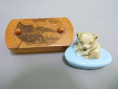 MAUCHLIN WARE PUZZLE BOX showing Marine Terrace, Criccieth with a Wade Whimsey candle holder