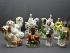 STAFFORDSHIRE FLATBACKS & SPILL HOLDERS with a pair of comforter dogs and one other