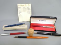 VINTAGE FOUNTAIN PENS, a small collection to include a Parker 17 Lady in original box, a cased 45