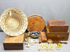 TREEN ITEMS including Dominoes, Solitaire, writing boxes and other items