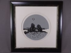SIR KYFFIN WILLIAMS RA limited edition print (317/500) - standing stones in circular format, 32.5cms