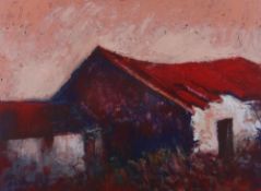 ANEURIN JONES print - red roofed house, entitled 'To Coch', signed, 30 x 40cms