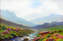 R J LUGG - Snowdon with river in foreground, entitled 'View of Snowdon', signed, 13 x 20cms