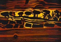 BERT ISAAC (1923-2006) woodcut print - entitled 'Wood Edge', signed, 24 x 32cms