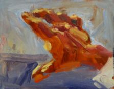 KEVIN SINNOTT (b. 1947) oil on board - reaching hand, entitled 'Into the Millennium', dated 2000, 20