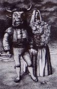 JOHN ROBERTS (1923-2003) lithographic print - man with bull's head and bride, entitled 'Novia Del