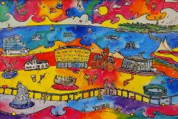 RHIANNON ROBERTS unframed print - entitled 'Cardiff Bay', signed, 20 x 29cms