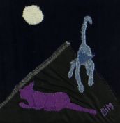 BIM GIARDELLI (1917-2011) fabric collage - two cats, entitled 'Peter and Harri', signed and dated