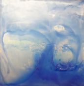 JULIA BROOKER acrylic on aluminium - blue and gold abstract, entitled 'Dreamtime III', dated 2019,