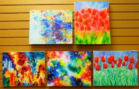 NICOLA GIBBS mixed media on canvas, series of five - entitled 'Isle of Wight Festival', 51 x