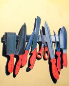 ZENA BLACKWELL acrylic and oil on board - knives, 76 x 61cms