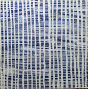 JULIA BROOKER acrylic on aluminium - abstract blue and white geometric, entitled 'Arbour', dated