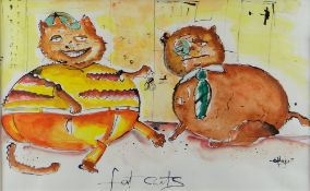 UNKNOWN two caricature cats, entitled 'Fat Cats', 30 x 48cms
