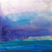 JULIA BROOKER acrylic on aluminium - blue, green and lilac abstract, entitled 'Dreamtime II',