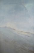 JOHN WRIGHT (1931-2013) chalk drawing - tiny figure in landscape, signed, 76 x 50cms
