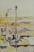 JOHN BOLAM (1922-2009) ink and wash - Neo-Romantic landscape with plants,
