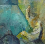 JACQUELINE ALKEMA oil on muslin panel - two figures, signed, 30 x 30cms