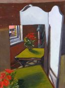 ROSEMARY BURTON (b.1939) acrylic on board - still life flowers reflected in mirror, signed and dated