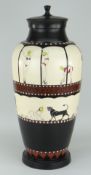 RAYMOND CHURCH earthenware pot with lid - entitled 'Dance of the Muses', signed, 60cms high