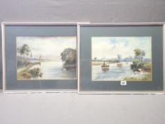 INDISTINCTIVELY SIGNED WATERCOLOURS, a pair - English School river scenes, 25 x 34cms