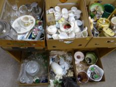 CUT GLASS & SILVER PLATED BISCUIT BARREL, quantity of other mixed glassware, china, Sylvac, mantel