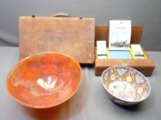 STYLISH MALTESE ART GLASS FRUIT BOWL, a late Japanese Imari example along with a French