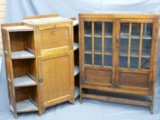 POLISHED BOOKCASE CUPBOARD with twin-glazed doors and a polished similar era bureau with side by