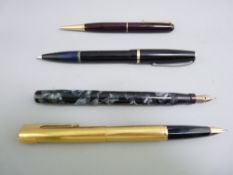 FOUR COLLECTORS' PENS to include a gold plated Waterman with 18ct gold nib, a Miles Martin Pen