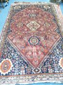 IRAN KASHGAI TRIBAL RUG - 100% wool pile, traditional all over pattern on a red and blue ground with