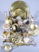 BRASS & COPPERWARE - an assortment including candle holders, roasters, horse brasses ETC