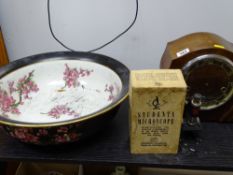 ART DECO STYLE MANTEL CLOCK, boxed Signalling Equipment Ltd student's microscope and a Staffordshire