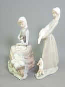 LLADRO FIGURINES - a girl with a dog and a goose and another petting a lamb