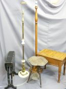 INDIAN STYLE CARVED OCCASIONAL TABLE, ebonized Pembroke, brass and marble effect standard lamp ETC