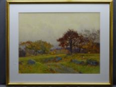 GEORGE COCKRAM watercolour - 'wooded landscape with sheep and man gathering firesticks', signed,