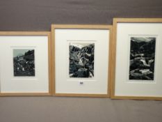 ANN LEWIS RCA two limited edition linocuts - 1. (4/17) 'Ogwen Falls', 20 x 15cms, signed in full and