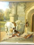 A F ROLFE oil on canvas - Post Hunting Scene, horses and dogs, signed lower right, dated 1866, 75