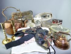COPPER KETTLE, twist brass candlesticks, mantel clock, electroplate and similar items including
