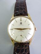 BRAND MARKED GENTLEMAN'S WRIST WATCH, the case back stamped '18K 0.750' with leather strap (metal
