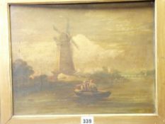 W G WILSON ? oil on board - interesting work with windmill to the background and roads to the