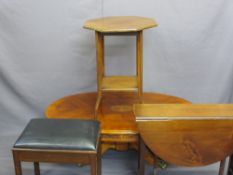 MODERN YEW EFFECT OVAL COFFEE TABLE with shell central detail, a vintage occasional table, piano