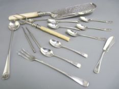 SILVER & EPNS including four bright cut Sheffield teaspoons, a Victorian chase decorated crumb scoop